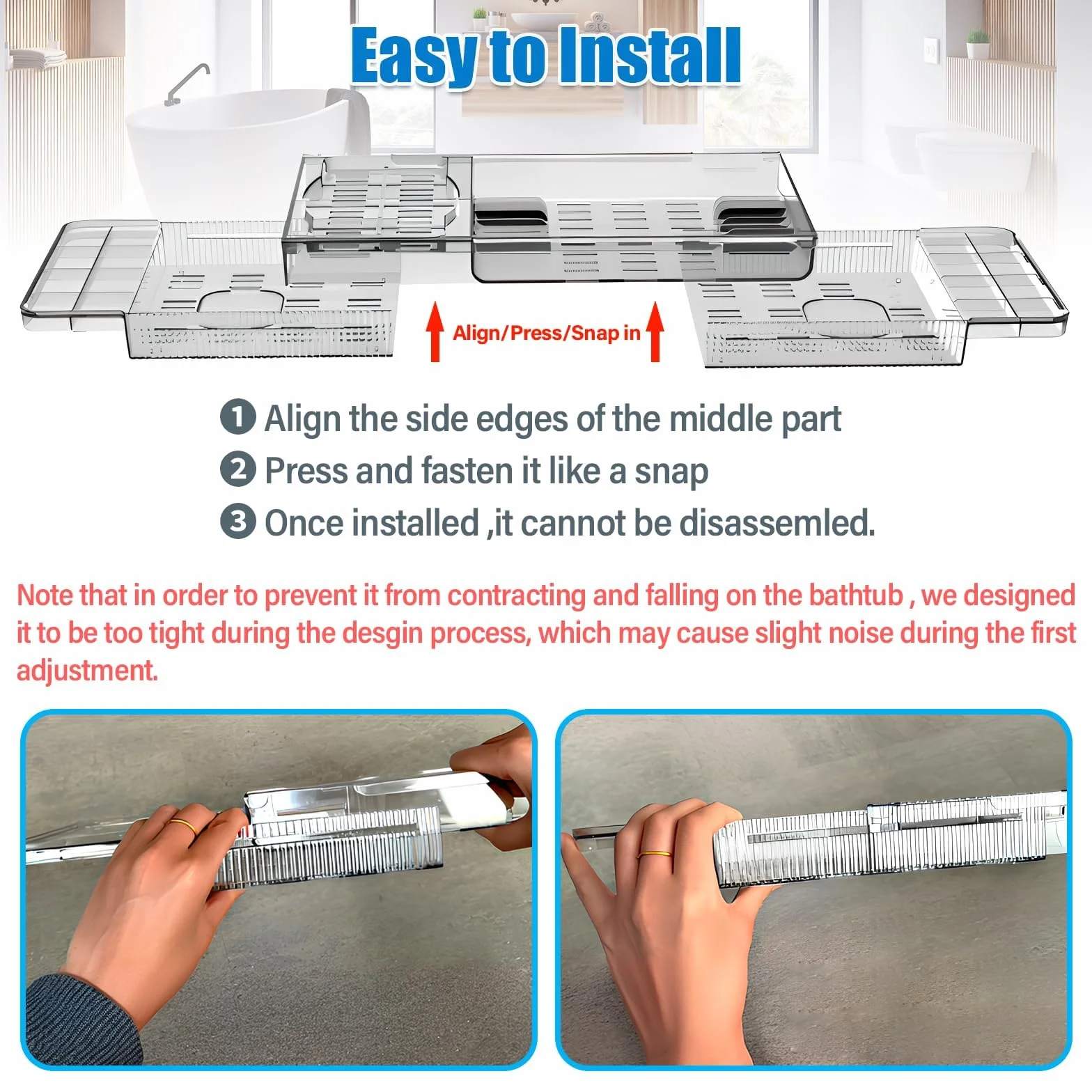 Bandeja para Bañera de Acrílico, Bandejas Bañera Jacuzzi para Bañera para Una Bandeja de Baño Retráctil para Bañera, Accesorio de Baño para Copas de Vino, Libros, Tabletas, iPad y Teléfono