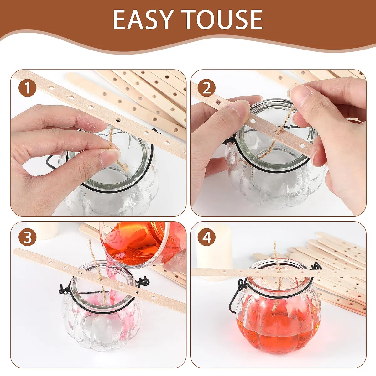 Gjinxi 50 soportes de madera para mecha de vela, 50 unidades, soportes para dispositivos de centrado multimecha, suministros para manualidades, para hacer velas, barras de mechas de velas, clips de