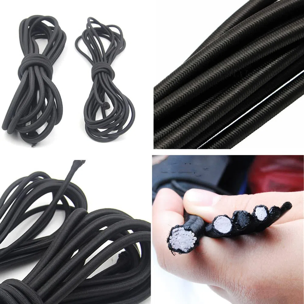 Cuerda elástica negra de látex de 5 mm x 10 m, goma redonda de caucho natural altamente elástica, cinta de unión amortiguadora para equipos deportivos, embalaje y hogar