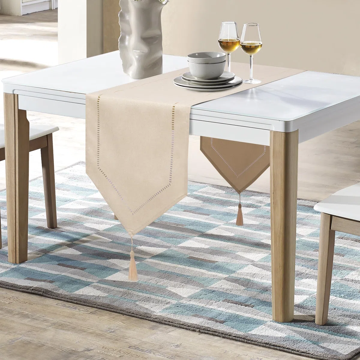 Camino de mesa de lino beige, 32 x 150 cm, diseño moderno, innovador, lavable, patrón de orejas de trigo para comedor, fiesta, decoración de vacaciones