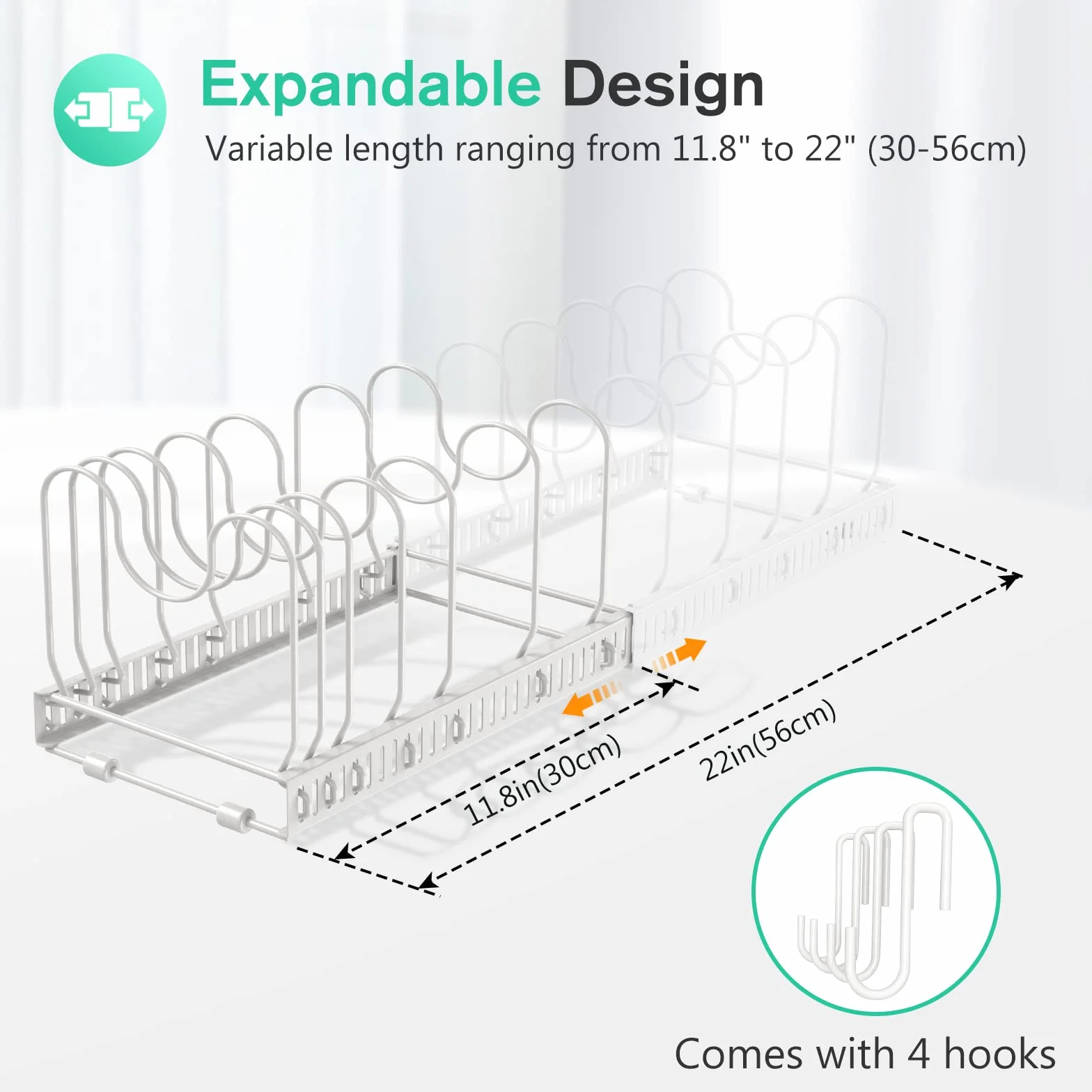 Puricon Organizador de Sartenes, Ollas y Tapas, Soporte Sartenes para Armario, 10 Compartimentos Solución de Almacenamiento Flexible para Espacio Limitado en La Cocina -Blanco