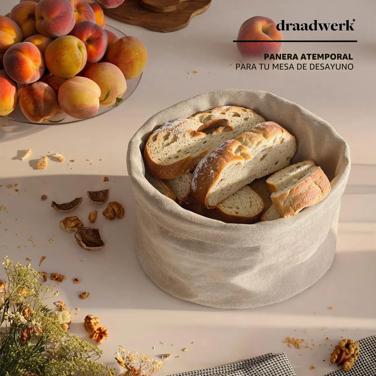 draadwerk cesta de pan de tela, panecillos, almacenamiento, desayuno, brunch y días festivos (natural/beige)