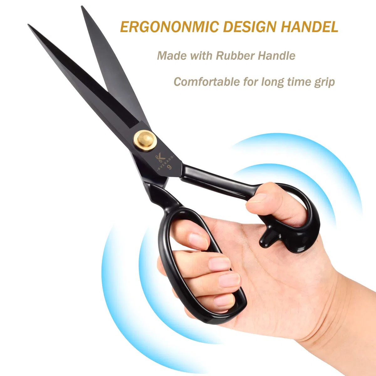 Tijeras de costura, tijeras de modista de 24 cm con cortador de hilo - tijeras de tela acero al carbono para cortar tela, ropa, cuero, materias primas (negro, diestro)