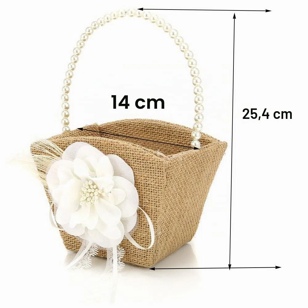 Awtlife 2 cestas rústicas de arpillera para niña de flores con mango de perlas para ceremonia de boda rústica vintage
