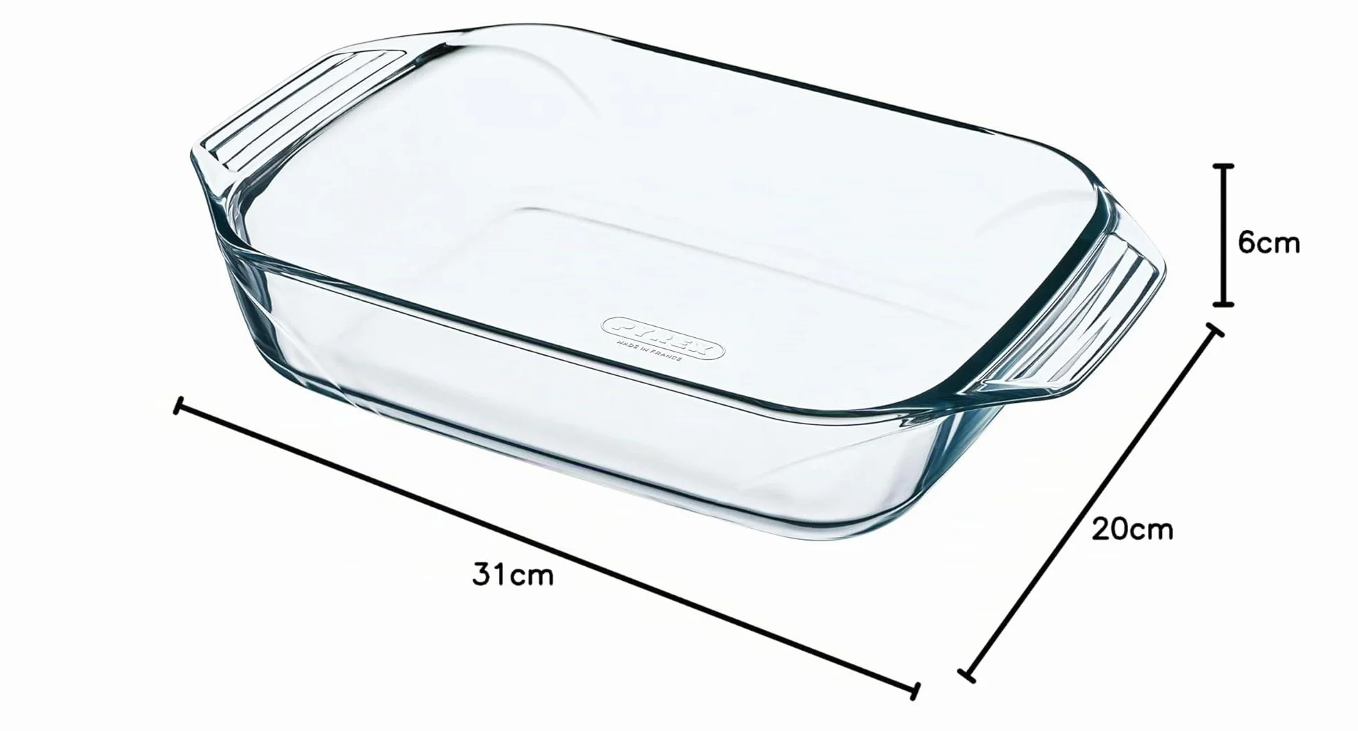 PYREX - Irresistible - Plato Rectangular de Vidrio para Hornear, Transparente, 31 x 20 cm