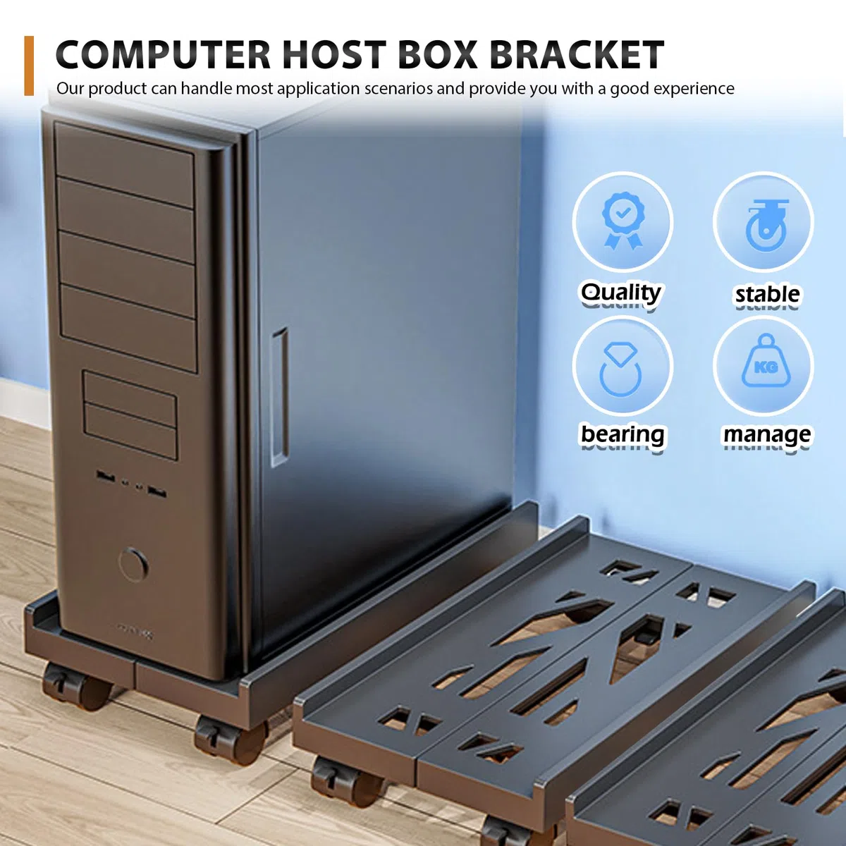 Soporte De Torre Ajustable Universal para CPU, Soporte con Rueda para PC, Impresoras (Negro)