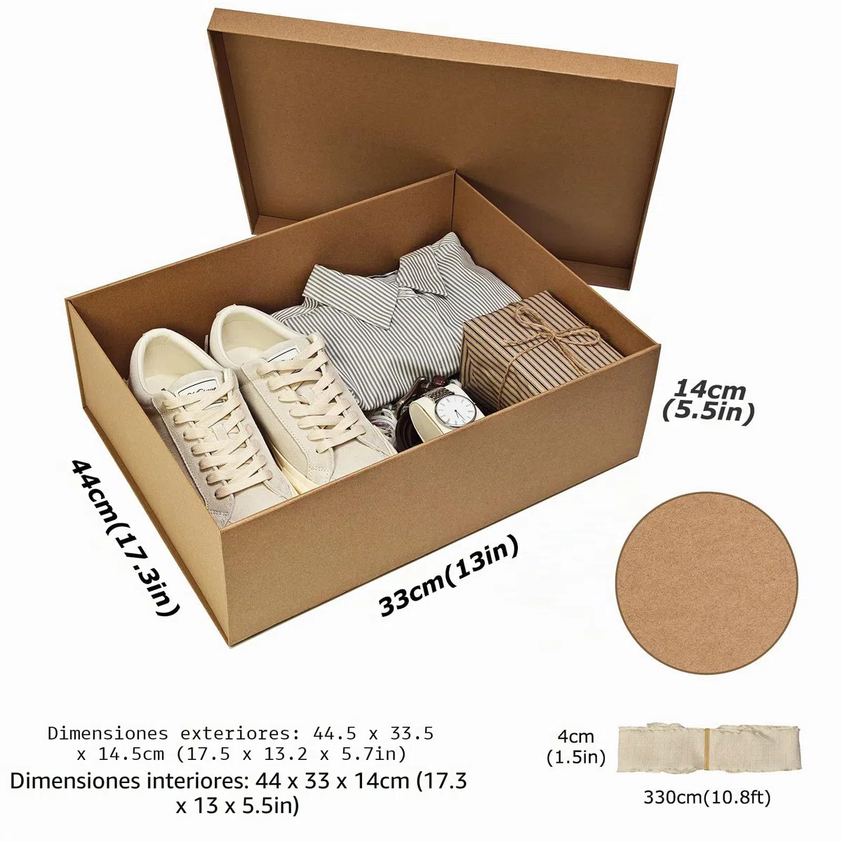 Tekhoho Caja de Regalo Grande Kraft 44x33x14cm, Caja de Regalo Rectangular Premium con Tapa para Presentes, Empaque de Regalo Navidad Boda Cumpleaños Fiesta, Estilo Rústico.