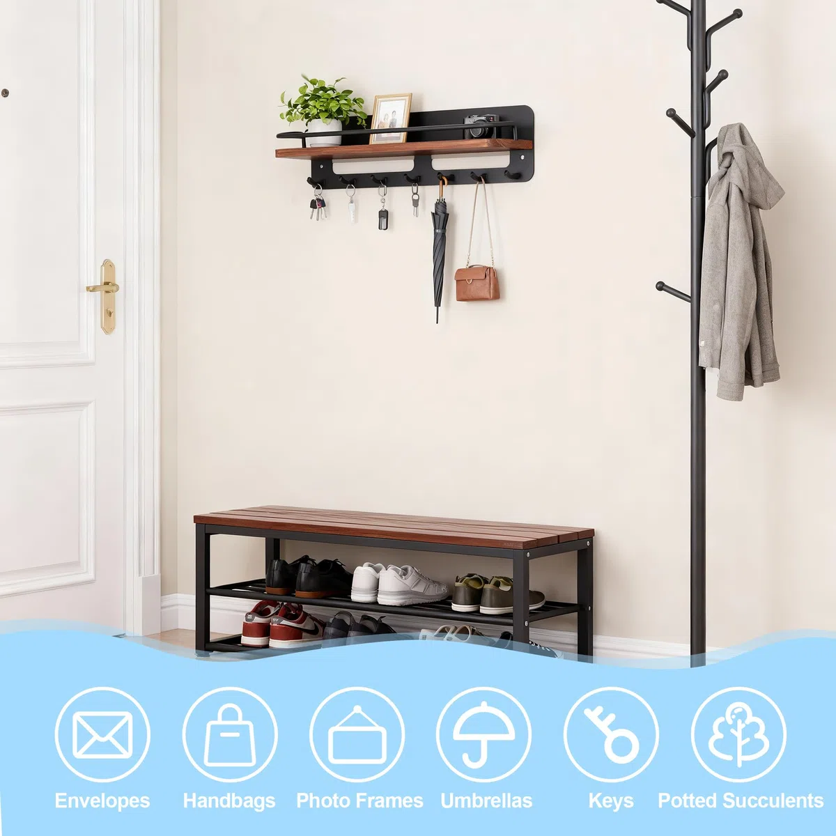 Zocipro Portallaves de Madera con Estante, Llavero para Montar en la Pared con 7 Ganchos, Colgador de Llaves para Entrada, Vestíbulo, Cocina, Oficina, Baño y Sala de Estar