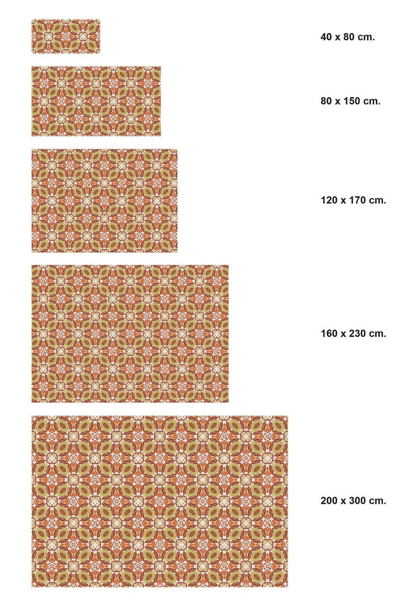 Panorama Alfombra Vinílica Cocina Baño - Modelo Baldosín Oriental Caleidoscopio Naranja 40x80 cm - Varios tamaños - Decoración Hogar