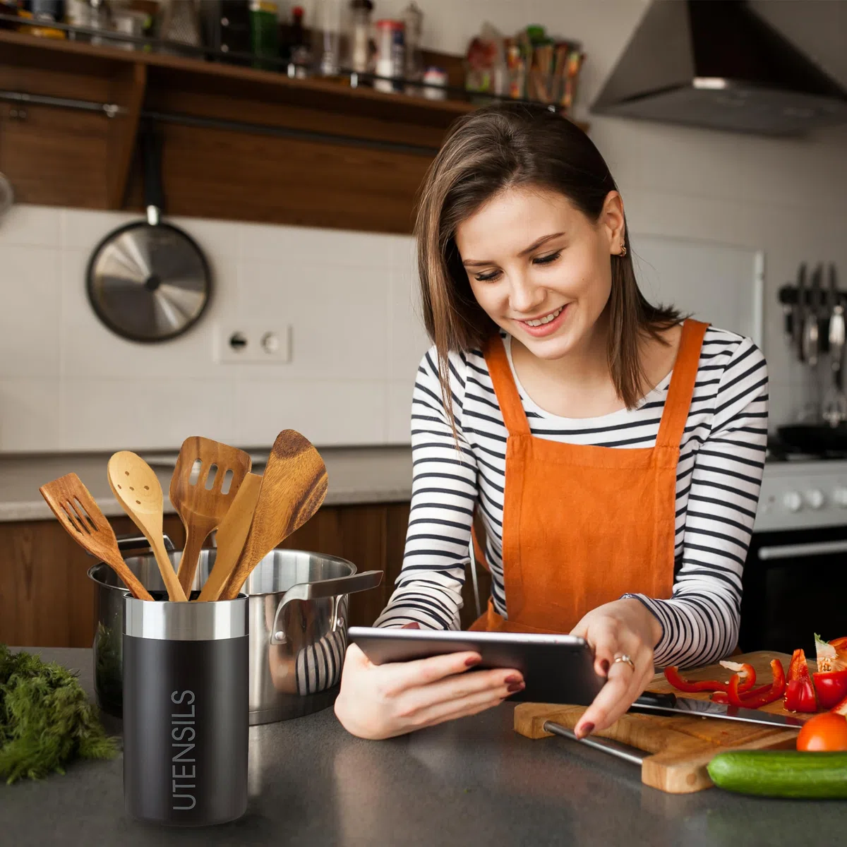 Premier Housewares - Cubilete para Utensilios de Cocina, Color Negro