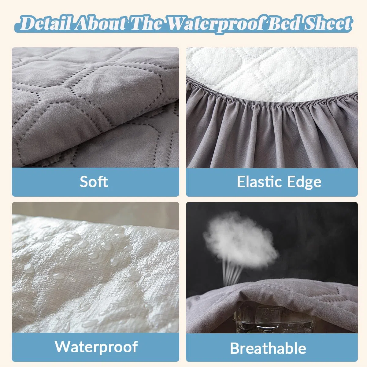 HIGHDI Protector de Colchón Impermeable 90 x 200 cm, Gris Funda Protectora para Cama 90, Transpirable y Ajustable, Ajustable para Colchones de hasta 30 CM