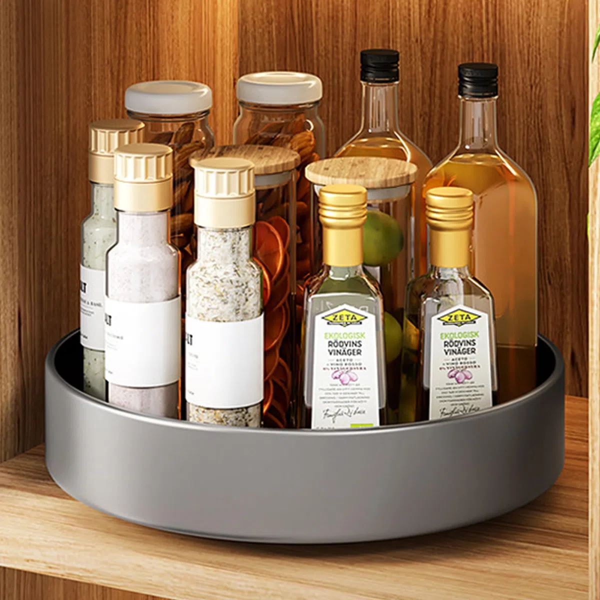 Lazy Susan Organizador de platos giratorios, 30 cm, estante giratorio para especias de acero al carbono, plato giratorio de cocina, organizador para despensa, cocina, encimera, frigorífico, mesa,