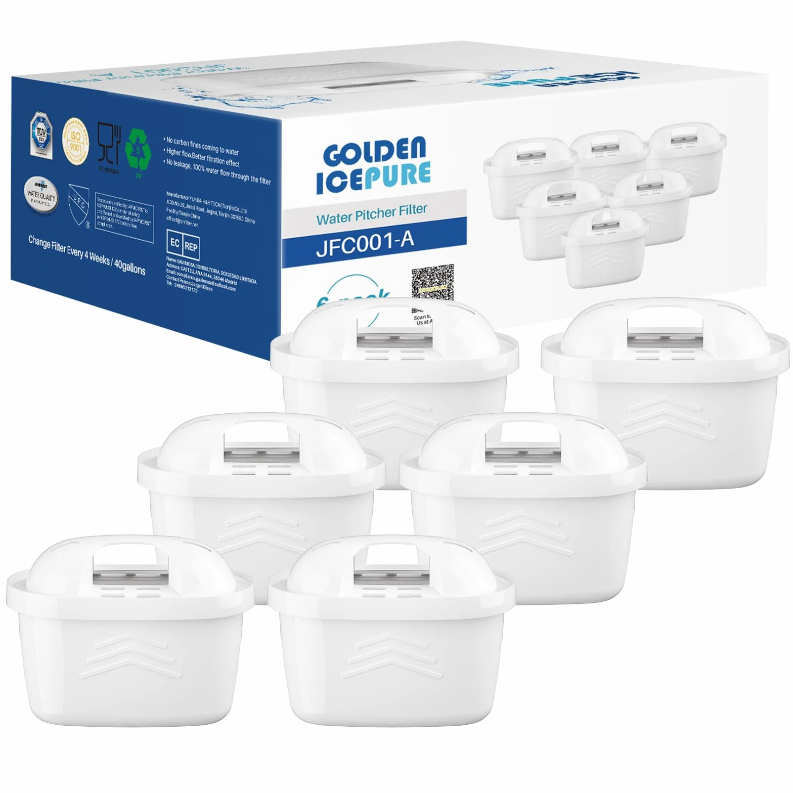 GOLDEN ICEPURE Filtro de agua de Compatible Con Brita Maxtra+, Maxtra Plus, Mavea, Anna Duomax, 6 piezas