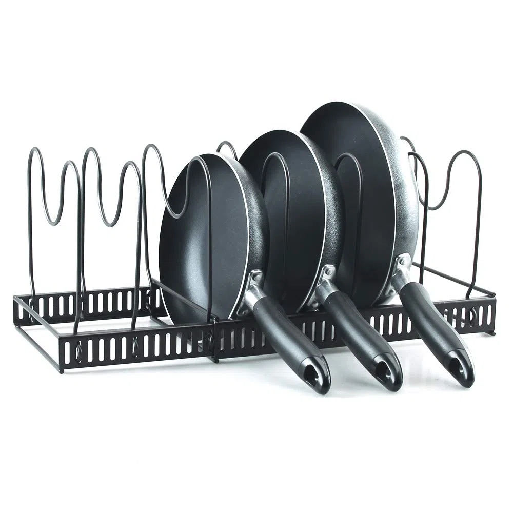 SILVANO Organizador de Ollas y Sartenes Extensible - Distancia Regulable - Posición Horizontal o Vertical - Fabricado en Hierro Revestido Inoxidable - Soporte de Utensilios Resistente