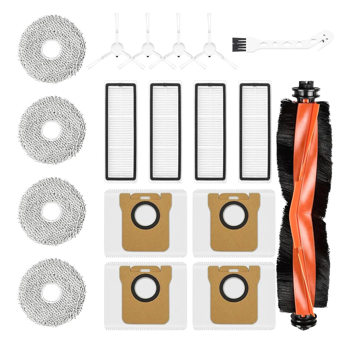 18 piezas de accesorios para aspiradora compatibles con Xiaomi Robot Vacuum X20+/X20 Plus – 1 cepillo principal, 4 bolsas de polvo, 4 cepillos laterales, 4 filtros, 4 paños de limpieza y 1 cepillo de