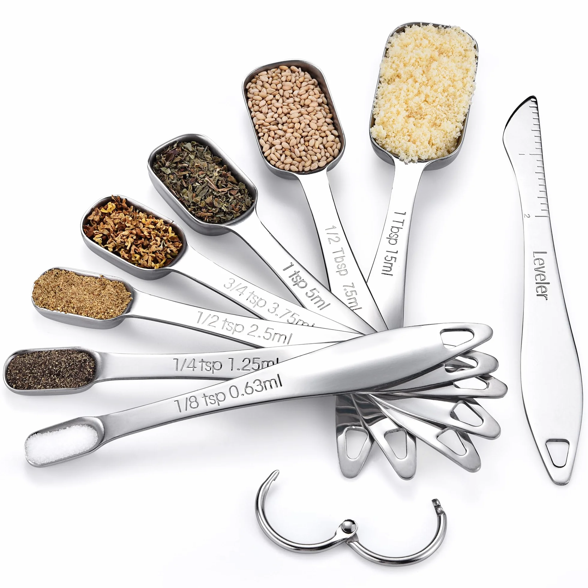 U-Taste Cucharas medidoras de acero inoxidable 18/8, cucharadita cuadrada de metal con nivelador para ingredientes secos o líquidos, cabe en tarro de especias (juego de 8, Plata)