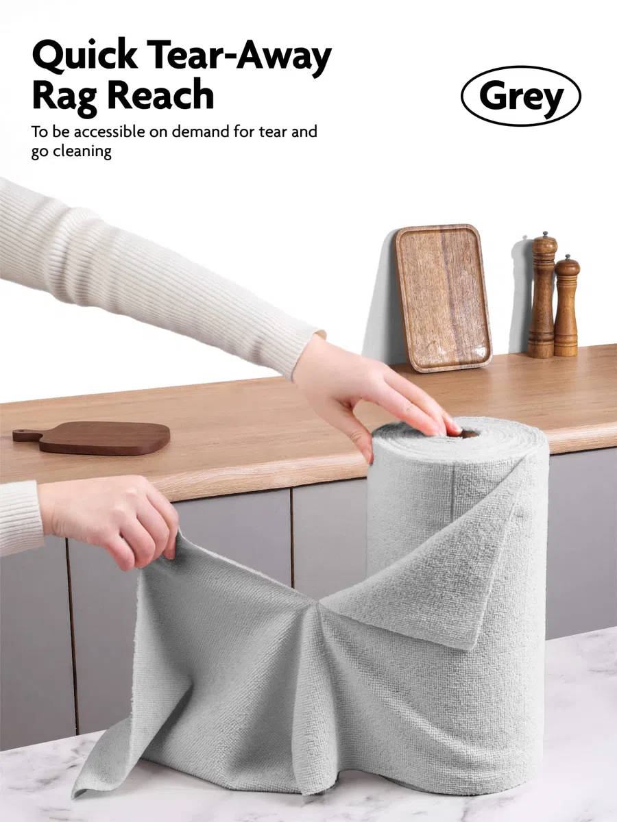 Fantasticlean Paños de Limpieza 40 Unidades, Rollo de Paño de Microfibra Rasgable, Trapos Reutilizables y Sin Pelusas 30 x 30 cm - Gris