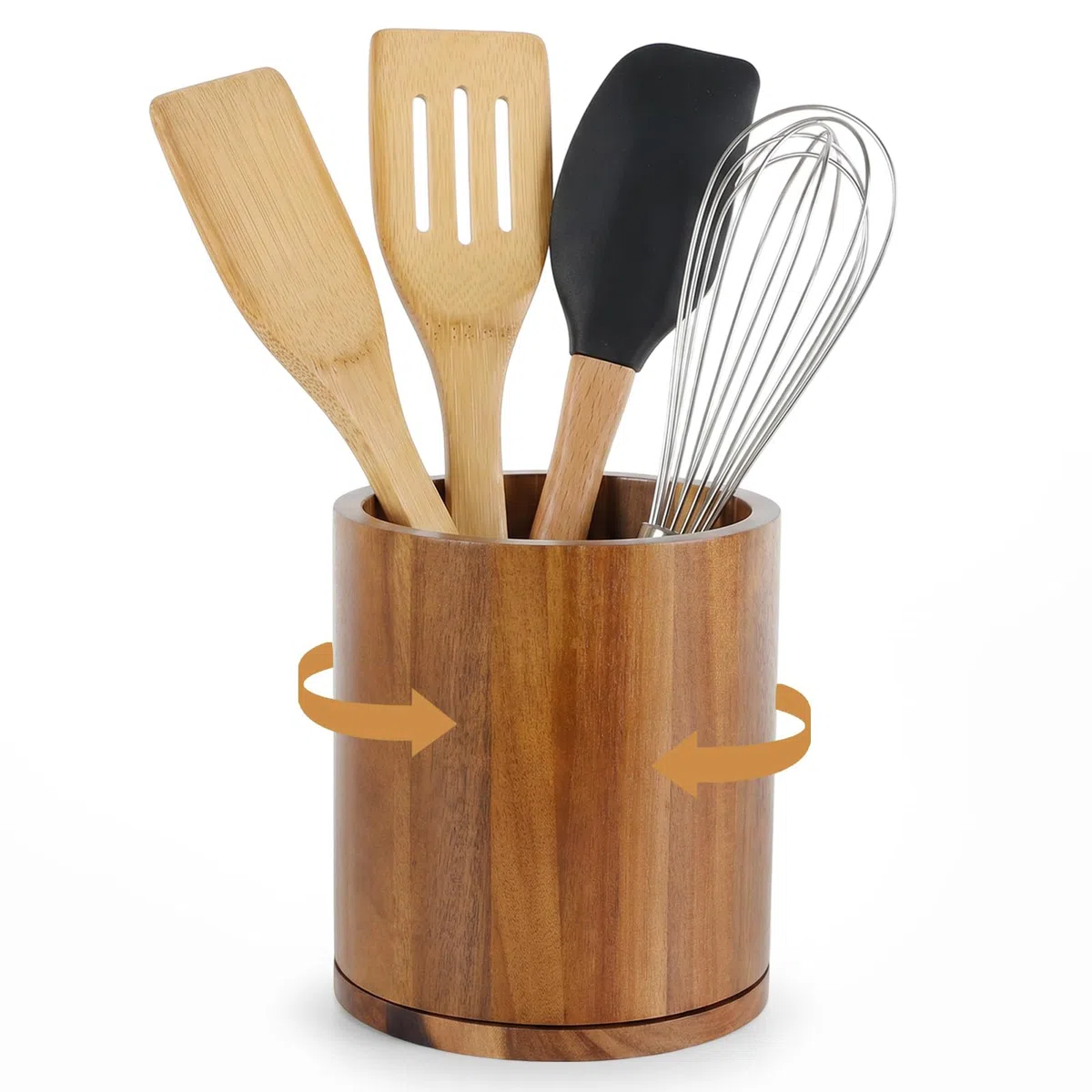 Organizador de Utensilios Giratorio de 360 ​​°,Soporte Utensilios Cocina de Bambú, Utensil Holder for Kitchen Counter para Encimera de Cocina.(18.5×15.5×15.5 cm)