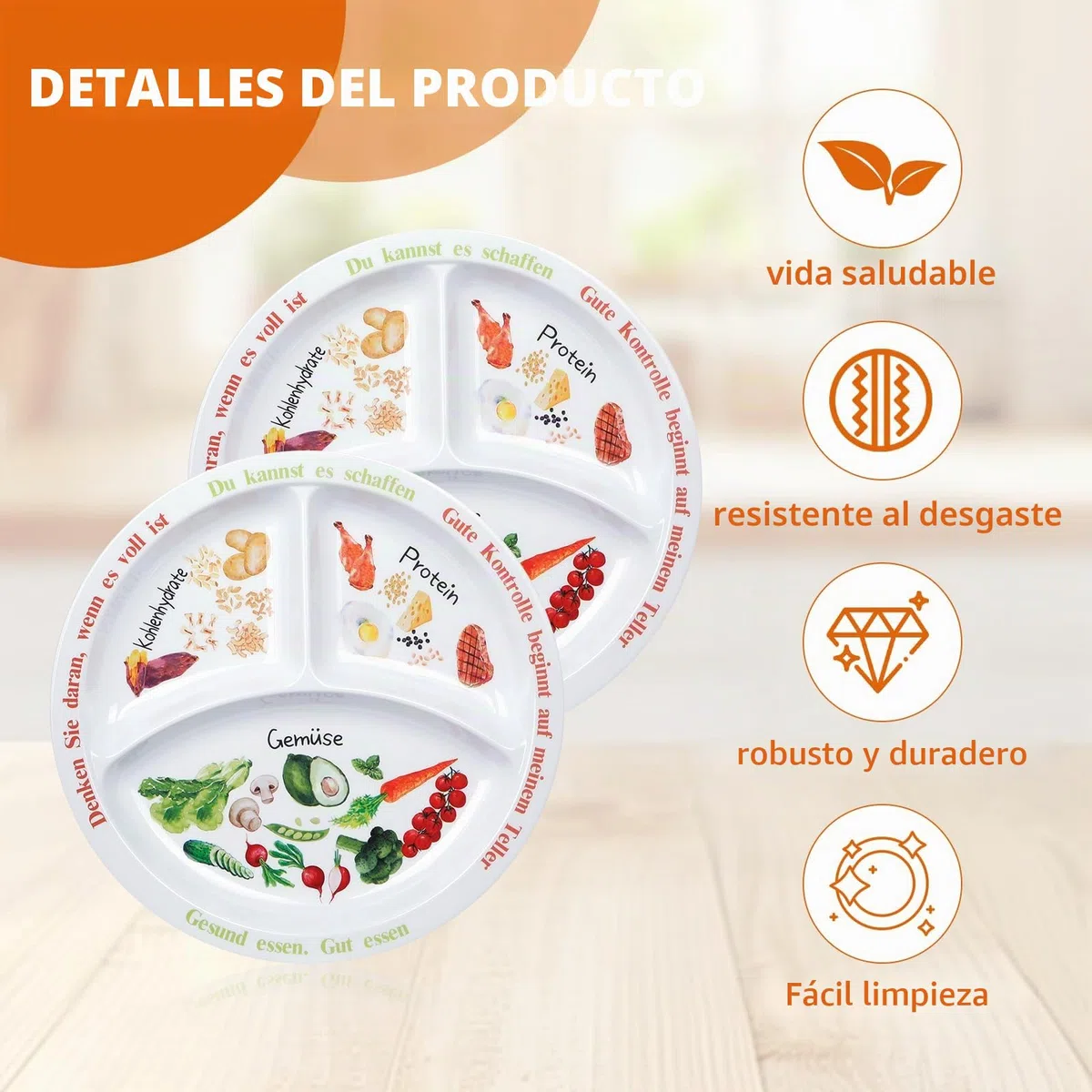 Platos de control de porciones para una dieta equilibrada - Platos saludables para adultos y adolescentes - Divisiones de melamina - Pérdida de peso
