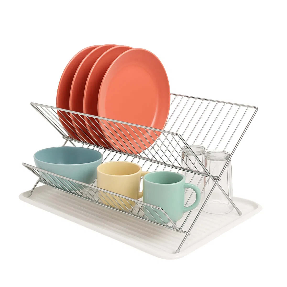CHEFZOCO Escurreplato Plegable Acero Inoxidable, Escurridor de Platos 2 Módulos, 42 cm Largo x 37 cm Fondo x 25 cm Altura