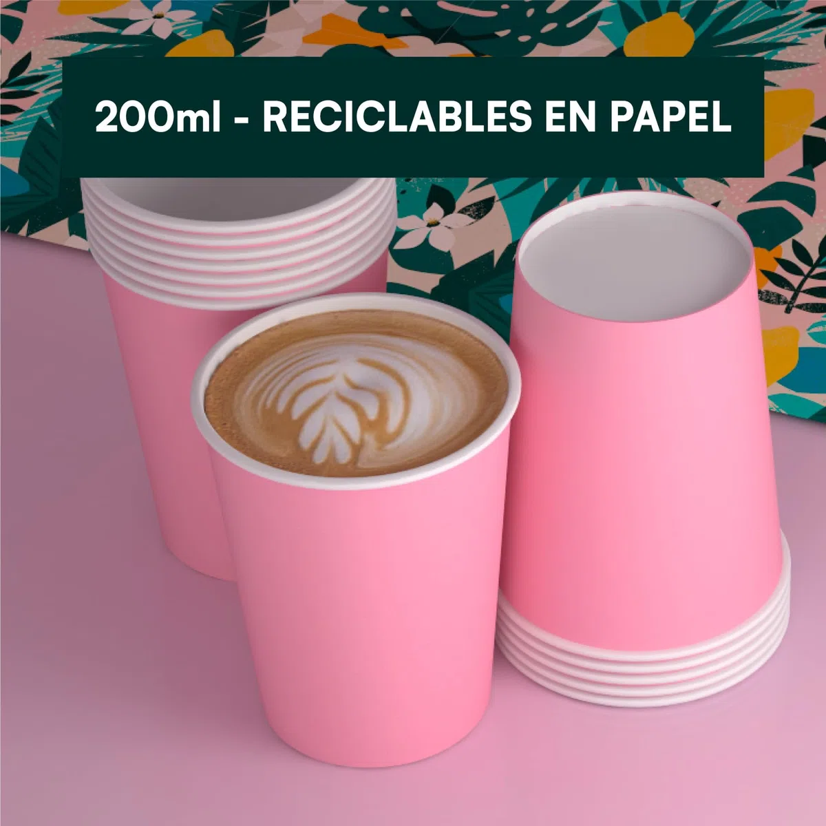 Juego de 100 vasos desechables de cartón de 200 ml, ecológicos y biodegradables, fabricados en Italia, bebidas calientes, color rosa, fabricados y envasados en Italia