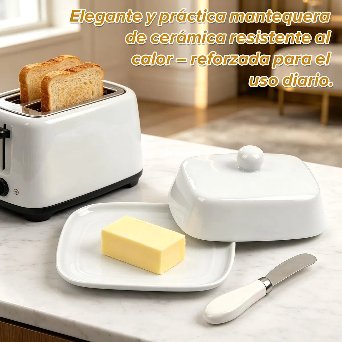 Mantequera de cerámica – Mantequera de porcelana blanca para mantequilla de 250 g, con tapa para mantener fresco