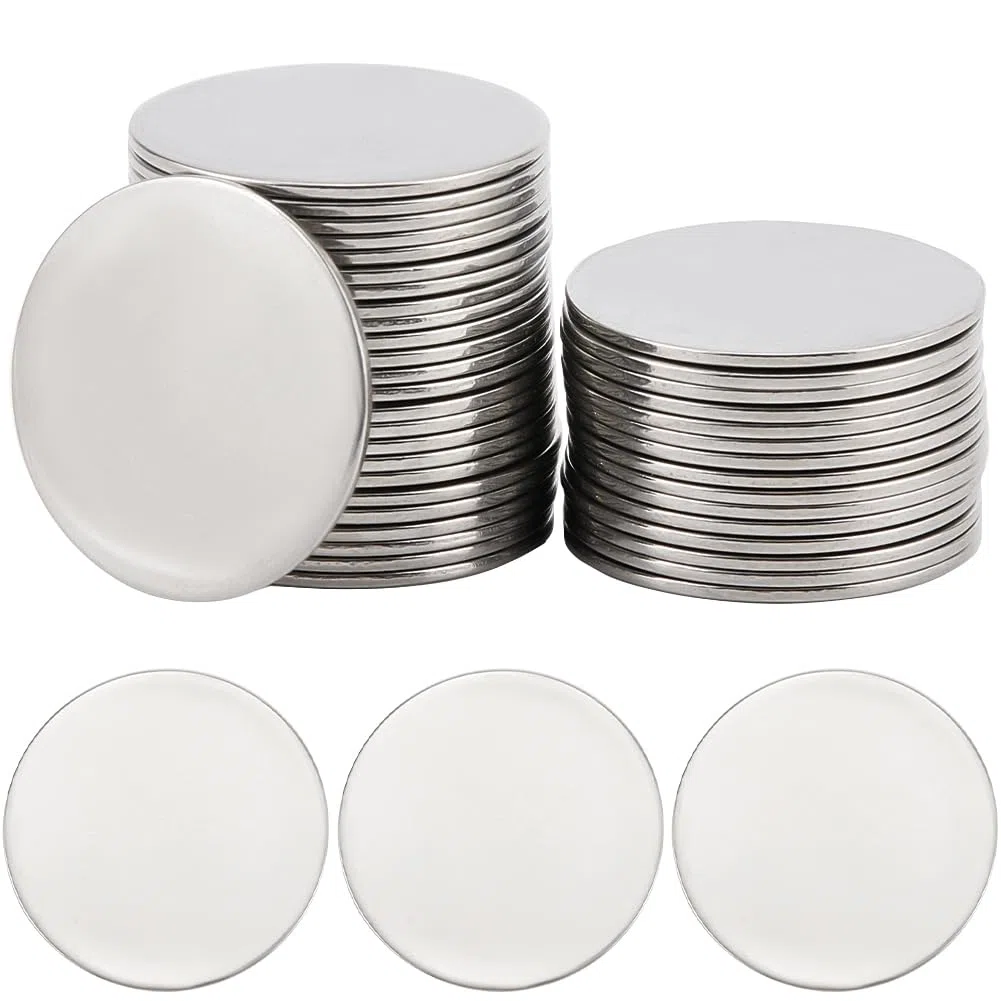 SUNNYCLUE 1 Caja de 40 Piezas de Discos de Grabado Láser de Acero Inoxidable En Blanco para Estampación de Plata Plana Y Redonda de 30mm para Grabar En Blanco para Hacer Joyas Etiquetas con Nombre Co