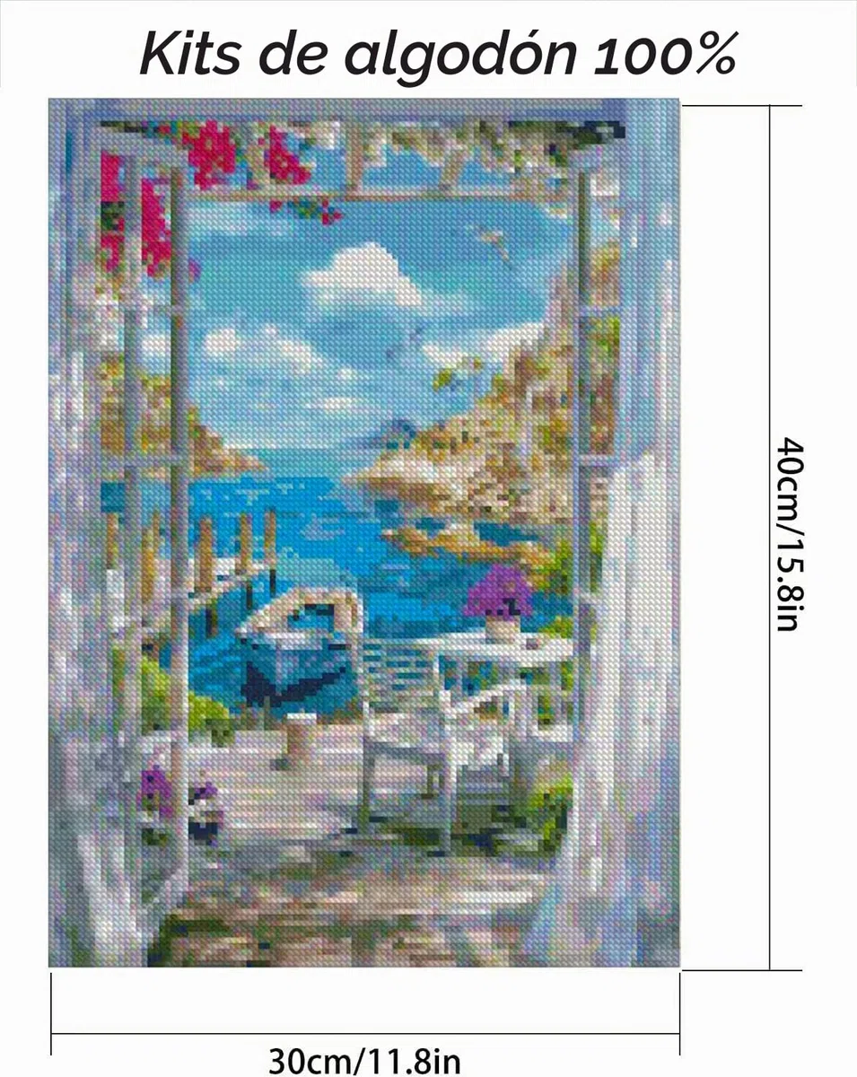 Musevial - Kit de punto de cruz con paisaje de playa estampado - Motivo impreso colorido fácil, kits de punto de cruz para adultos principiantes, regalo 30x40 cm