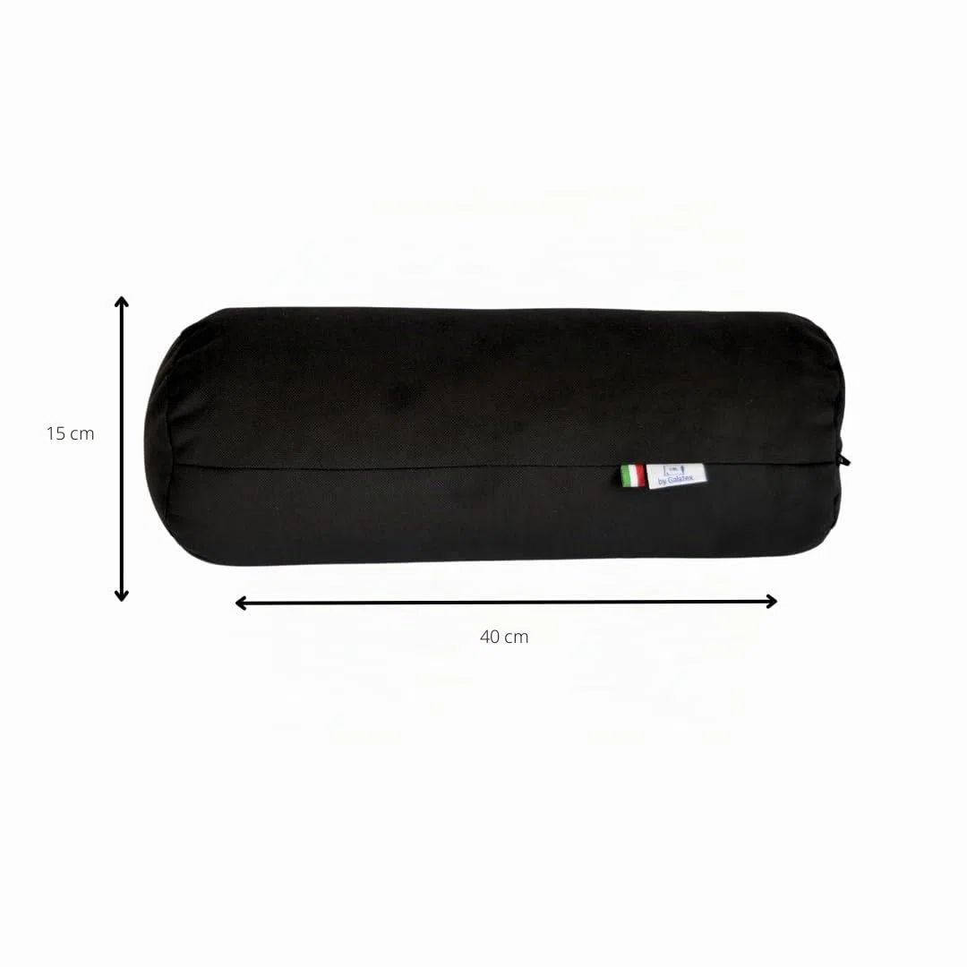GM Almohada cilíndrica Cervical para Cuello, Espalda y piernas 40x15 cm Fabricada en Italia con Funda de Tela Resistente al Agua y a Las Manchas, Negro