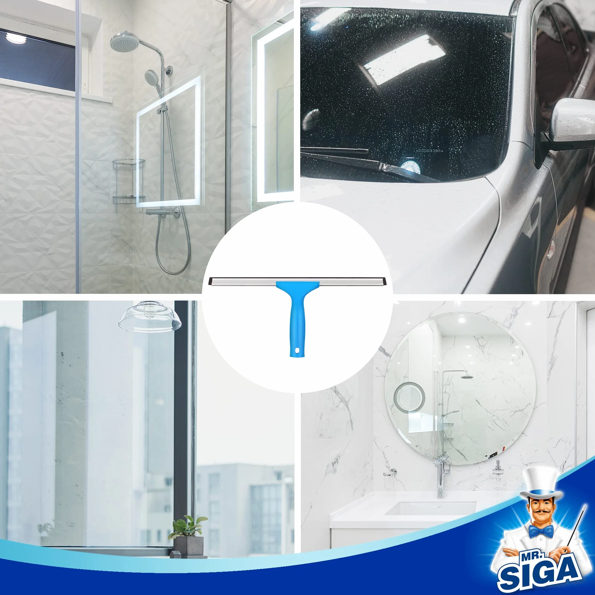 MR.SIGA 35 cm Ventana Limpieza Combo - Rasqueta limpiacristales y Microfibra Ventana Arandela