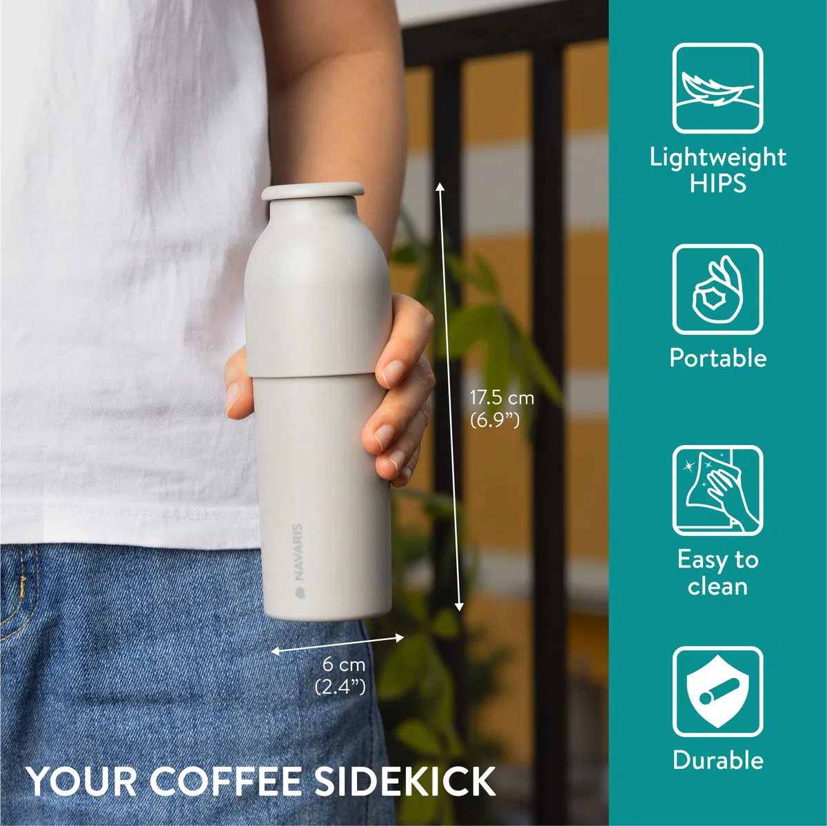 Navaris Reciclador de cápsulas de café - Separa la cápsula de Aluminio - Reciclaje Efectivo - Separador orgánico - Fácil de Usar y Limpiar - Gris