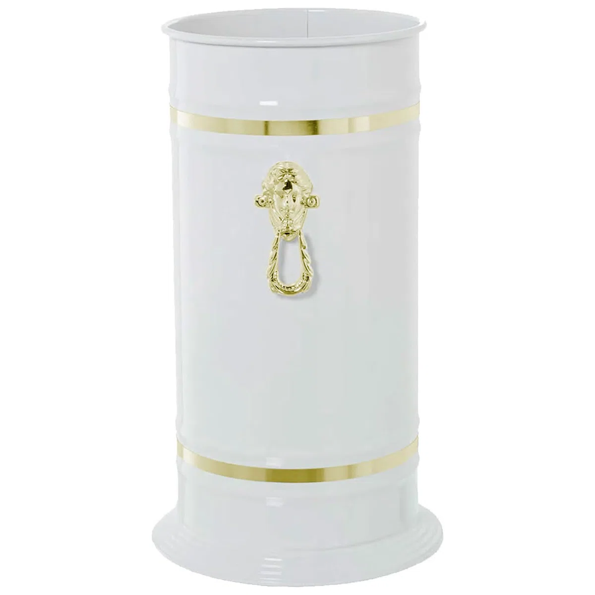 AC - Paragüero Redondo con Adorno - Fabricado en Latón - Soporte para Paraguas cilíndrico metálico para Entrada de oficinas, hogar, diseño clásico - Ø 23,2 x 40,4 cm - Color Blanco/Dorado