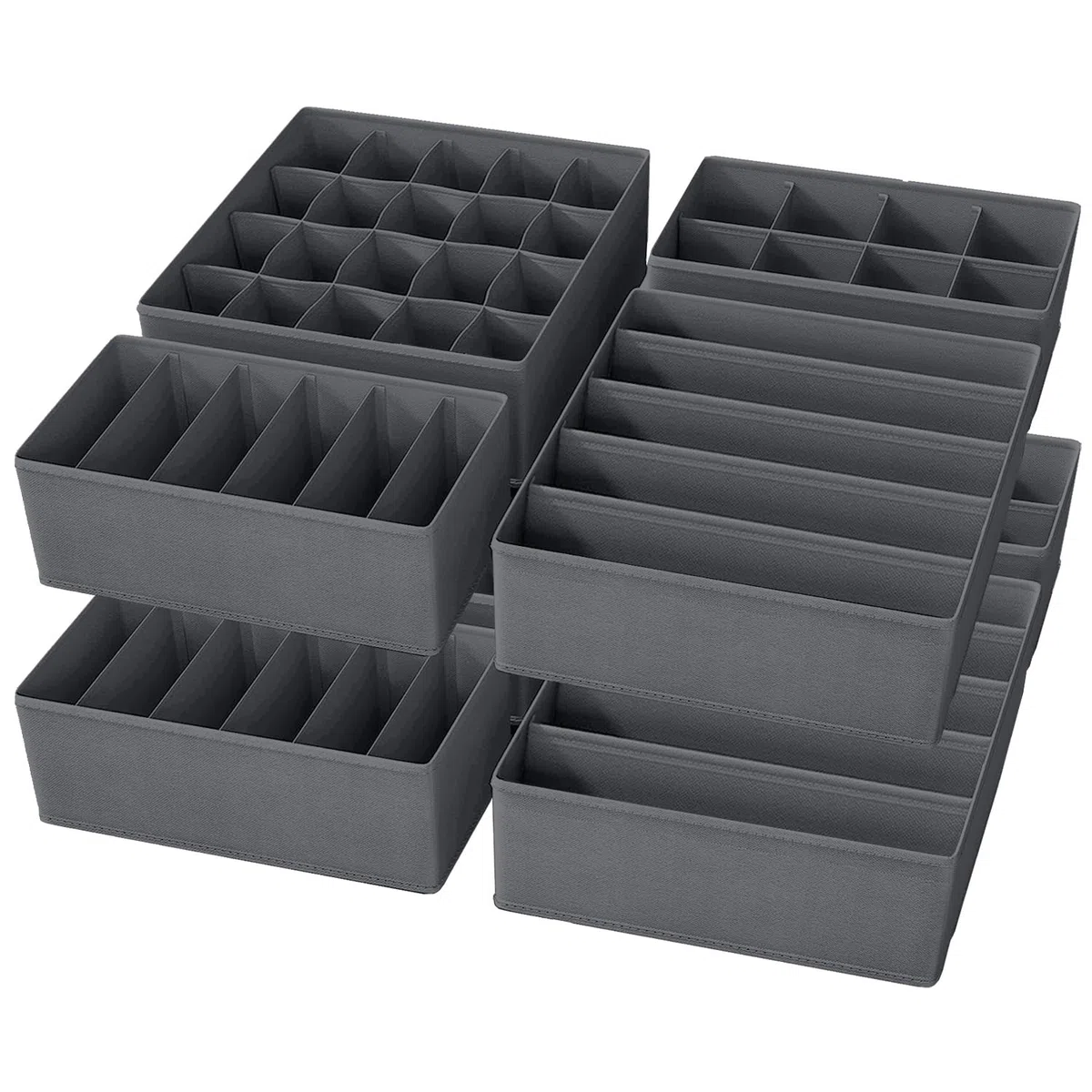 Yucch Set de 8 Organizadores de Ropa Interior, Separadores de Cajones de Tela Plegable para Sujetadores, Bragas, Calcetines y Corbatas, Gris Oscuro