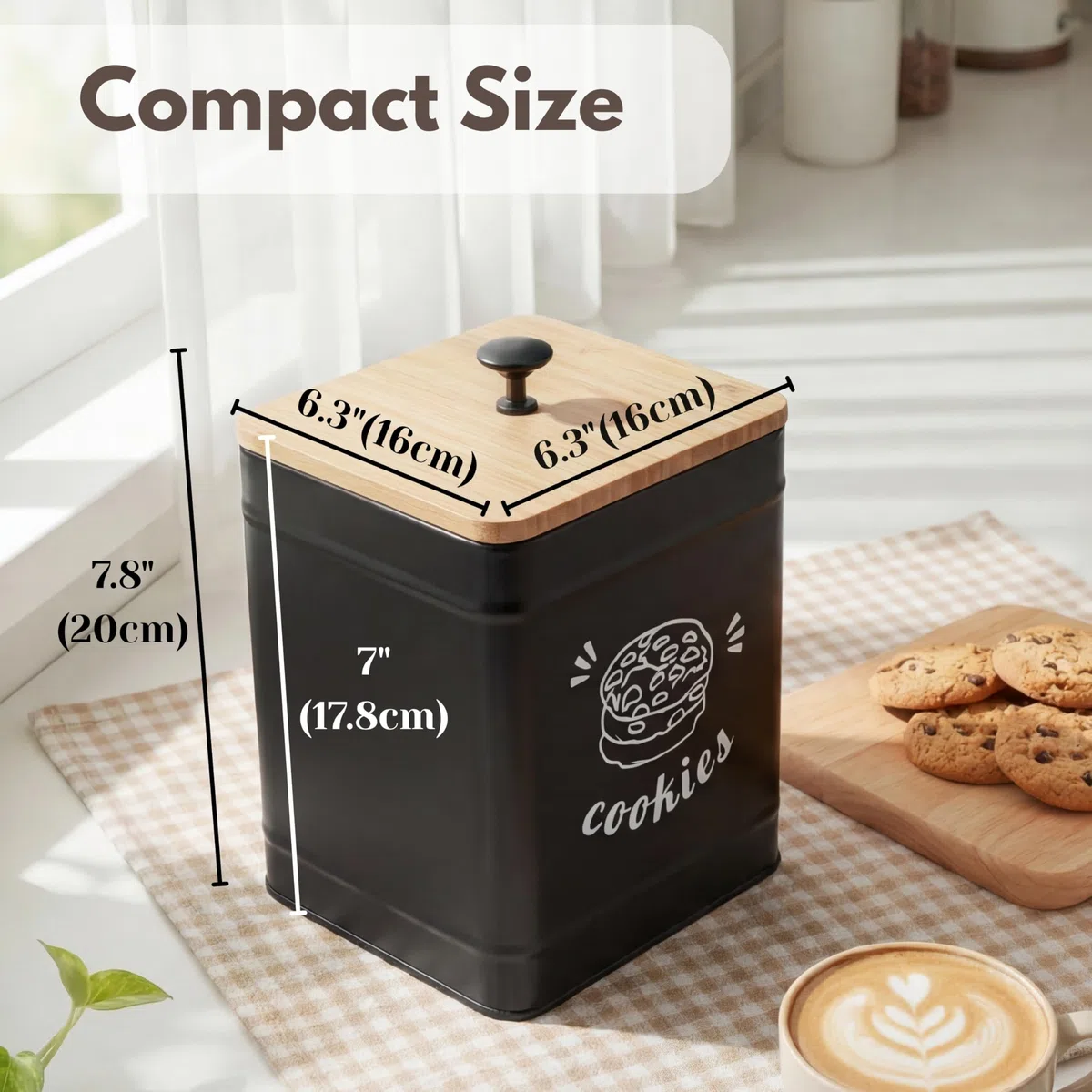 PERFNIQUE Tarro de galletas con tapa hermético, de 3,5 L, con tapa de bambú, bonito contenedor de almacenamiento de alimentos para dulces, galletas, postres