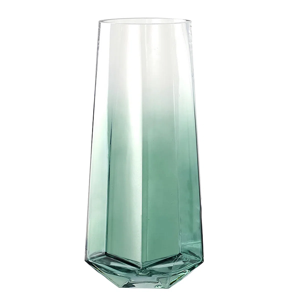 Florero Cristal Transparente, 25 cm Jarrón Moderno de Vidrio, Botella Redonda para Fiestas, Patio, Oficina, Hogar y Cocina (Verde)