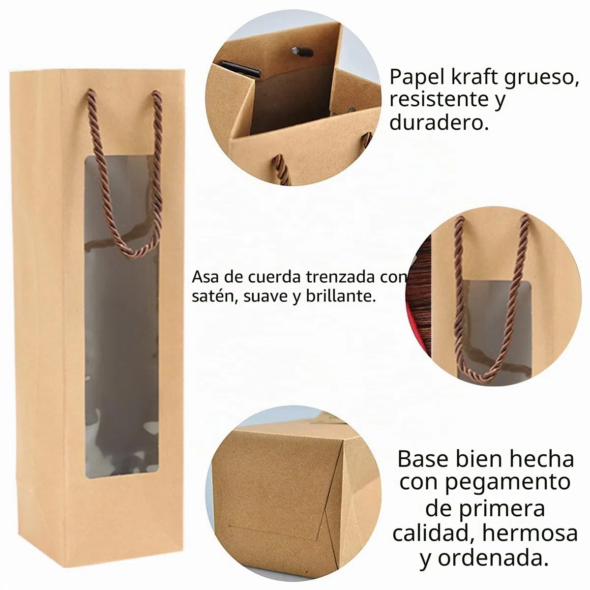Bolsas de Papel Kraft para Botellas de Vino con Asa - 12 Piezas Organizador para Boda, Fiesta (Marrón)