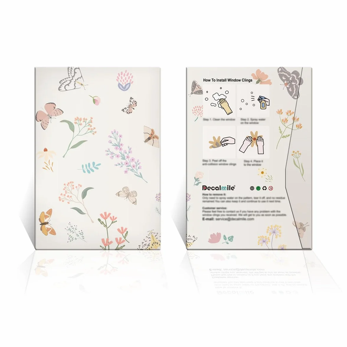 decalmile Pegatinas de Ventana Jardín de Flores Vinilos para Ventanas Flor Morado y Mariposas Anticolisión Vinilo No Adhesivo de Pegatinas Vidrio Ventana