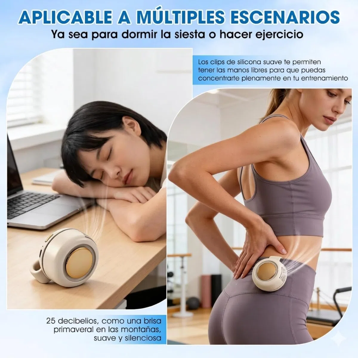 Ventilador de mano sin aspas recargable, ventilador deportivo con clip, ventiladores eléctricos portátiles ajustables de 3 velocidades con USB, ventiladores de refrigeración manos libres para