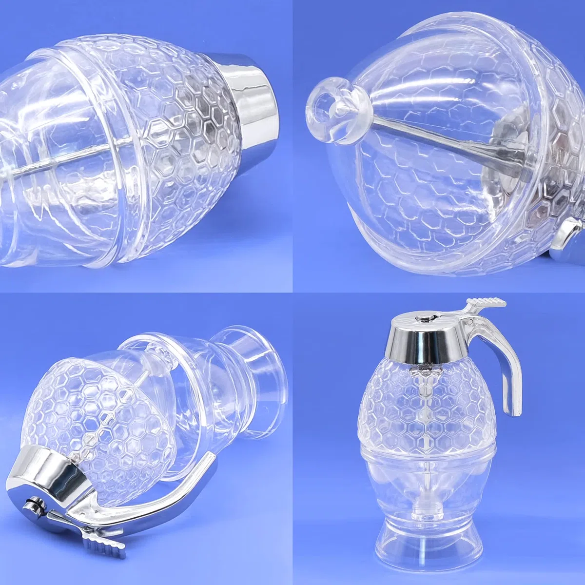 Dispensador Miel, Dispensador de Miel de Acrílico, Tarro De Dispensador De Miel , para Servir Miel y Almíbar, Sin Goteo, Flujo Moderado (200 ml)
