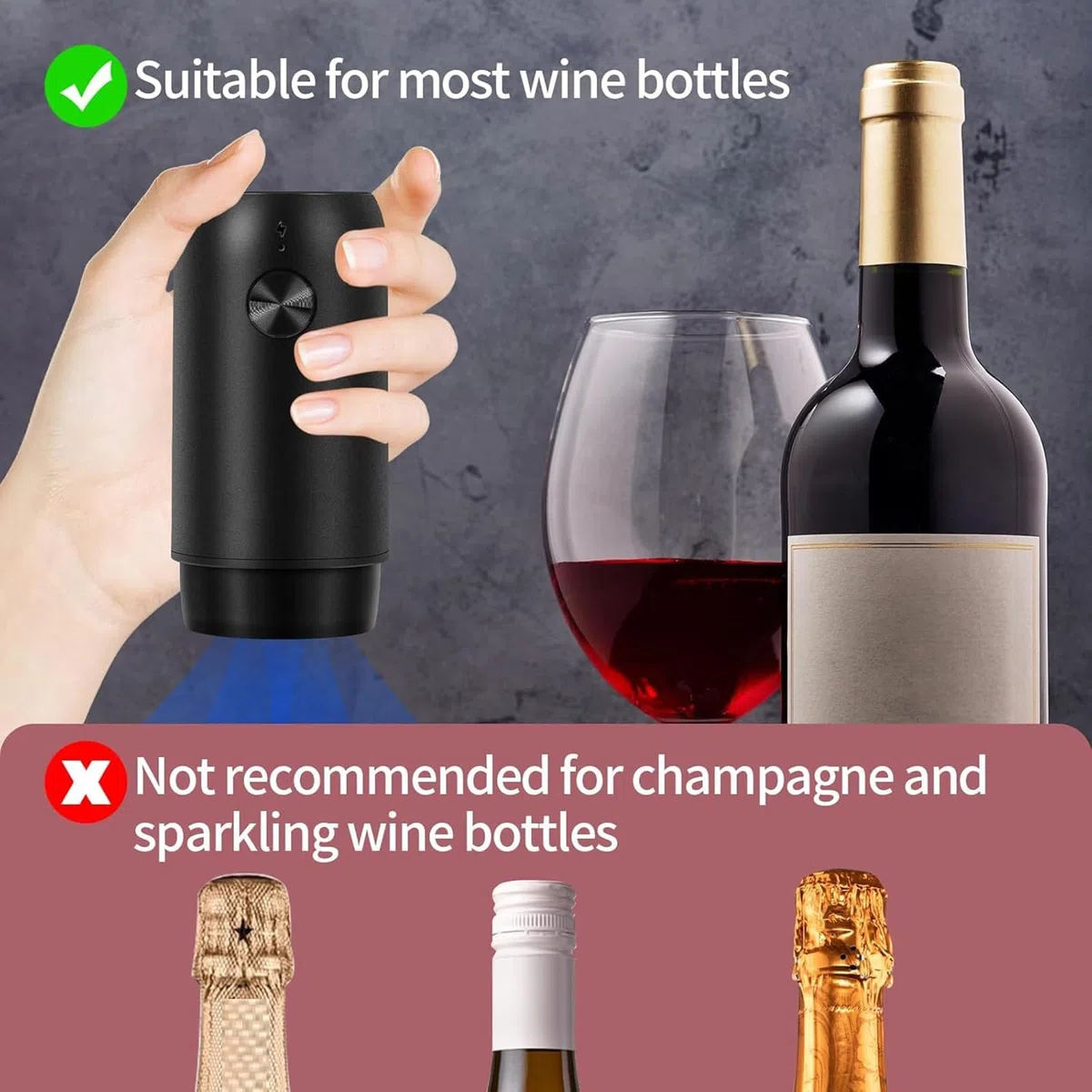 Bombas Eléctricas De Ahorro Vino con Tapón Vacío Bombas Recargables con Tapones Herramienta Reutilizable para Mantener Más Fresco Vacío Vino