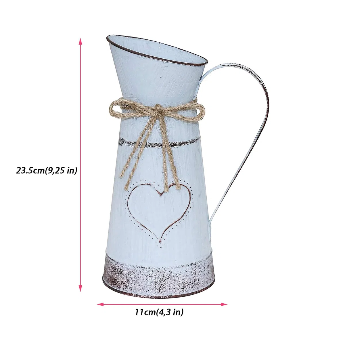 Jarrón Decorativo Rústico de Metal, Diseño Único en Forma de Corazón y Cuerda, Galvanizado, para Flores, Cactus, San Valentín, Balcón, Salón, Decoración de Mesa (Tuba)