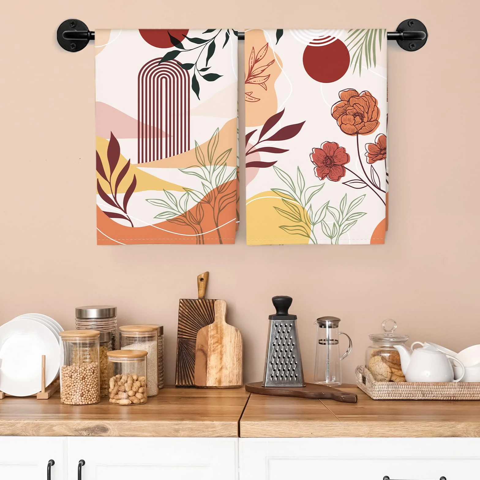 4 Piezas Paños de Cocina Flor Boho Algodón Toallas de Cocina Suaves y Absorbentes Toallas de té y Toallas de Barra Decoración de Cocina Limpieza, 48 x 70 CM