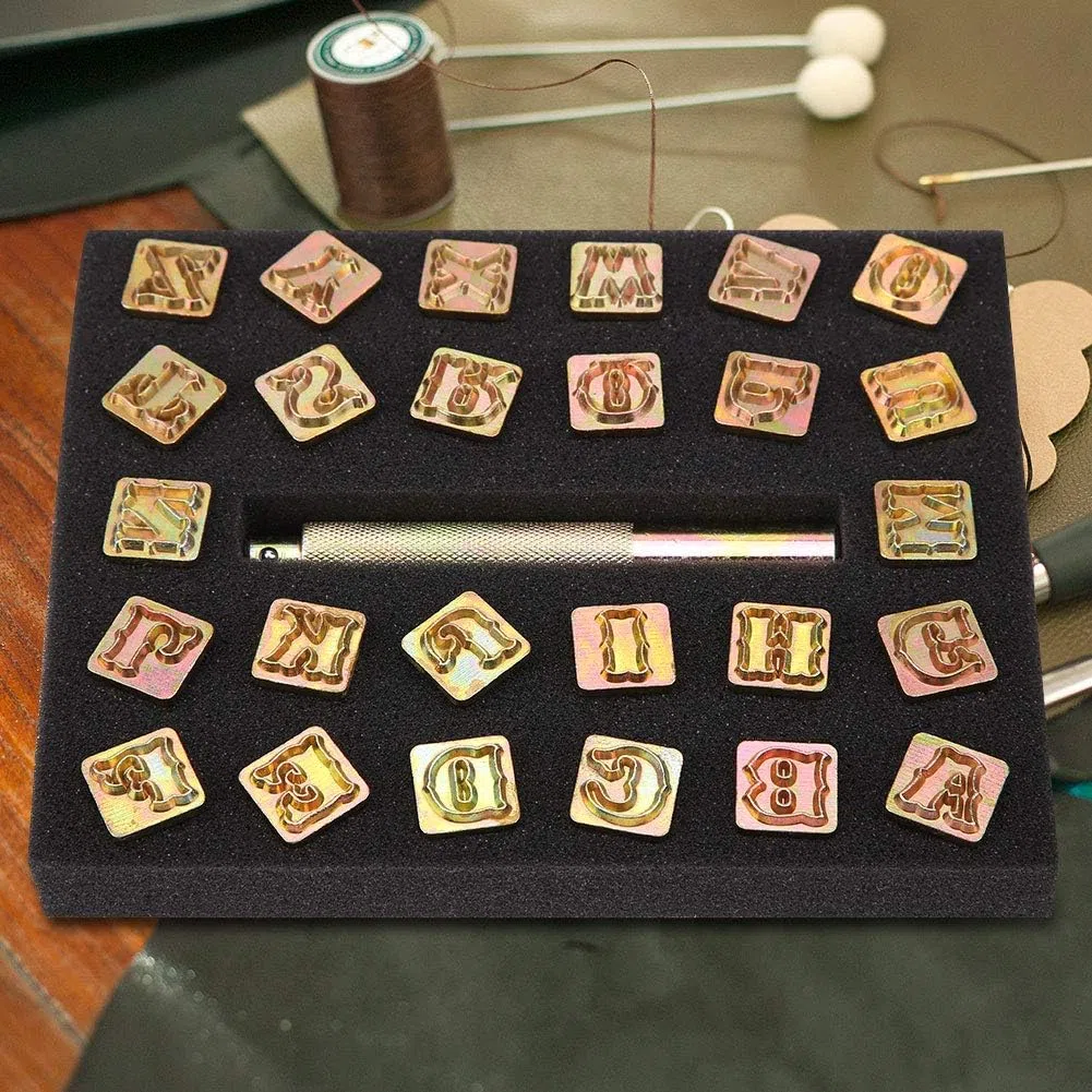 Agatige Letra de Sello de Metal, 13 mm Diseño Vintage Metal 26 Letras Juego de Punzones de Troquelado para Imprimir Metal, plástico, Madera, Cuero