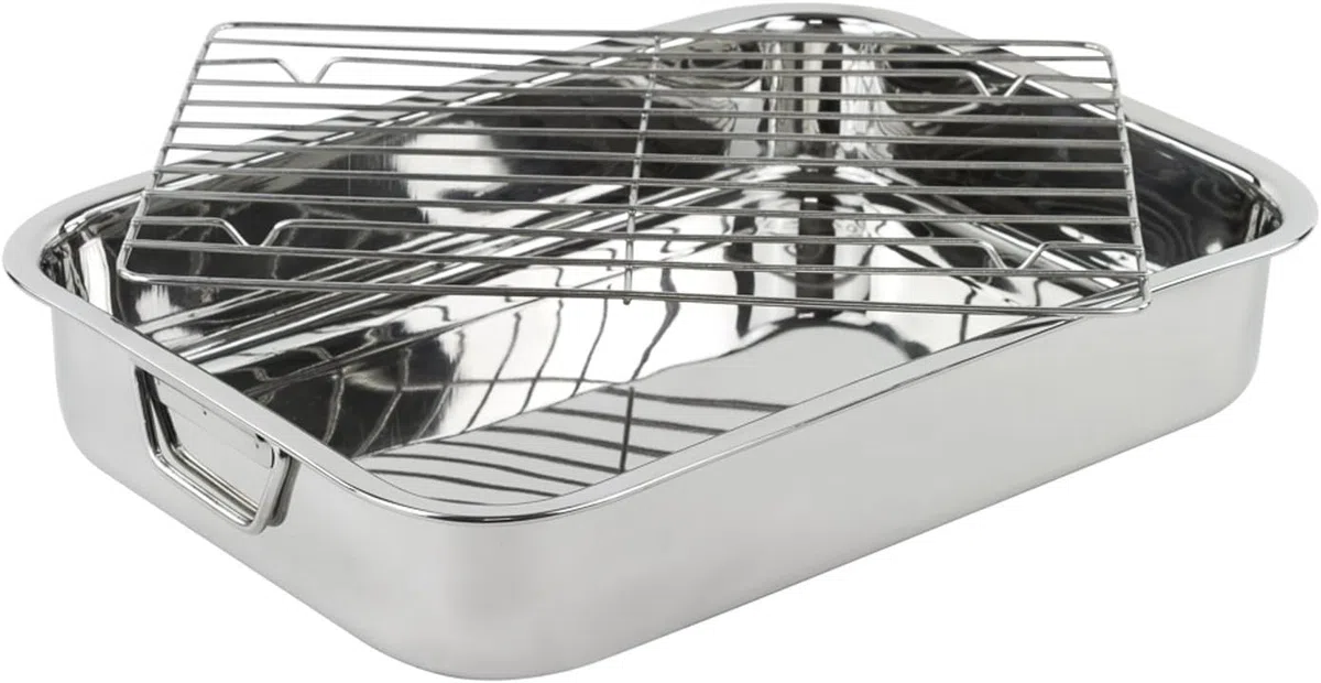 Menax - Bandeja Horno Acero Inoxidable - Fuente para Horno con Rejilla - Rustidera Acero Inoxidable - Bandeja Horno Universal con Rejilla - 30 cm