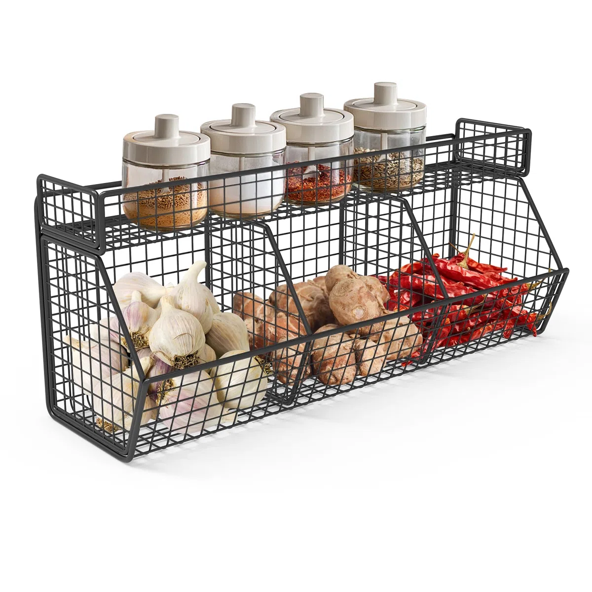 Cestas de almacenamiento de cocina colgantes para pared, cesta de frutas colgante, estante de encimera de cocina de 3 rejillas, cestas de almacenamiento montadas en la pared para verduras