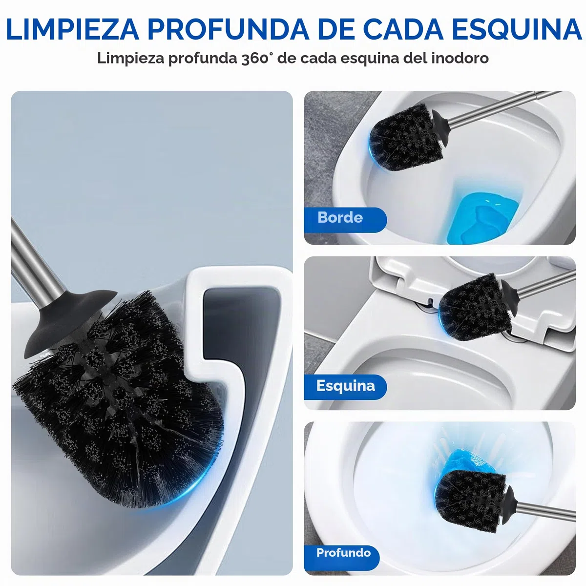 Juego de Cepillo y Soporte para Inodoro de Acero Inoxidable Cepillado Níquel - Mango de 40CM - Cerdas de Alta Densidad Cepillo para Taza de Baño, Cepillos de Limpieza para Baño con Base Plate