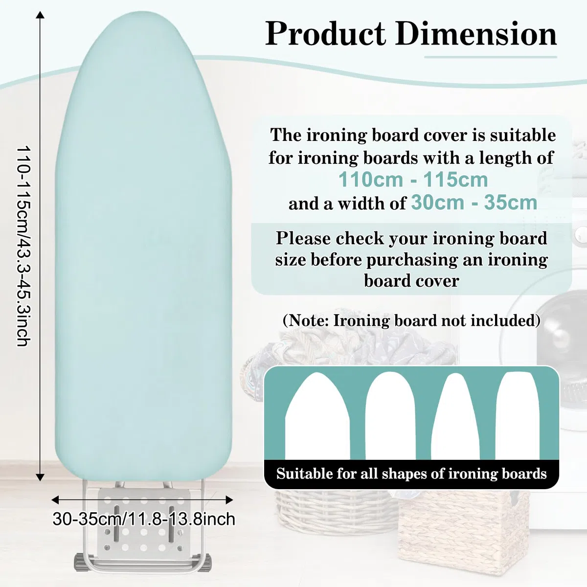 Funda para tabla de planchar de algodón, funda elástica para plancha de vapor, apta para tablas de planchar de 110-115 cm x 30-35 cm, color azul