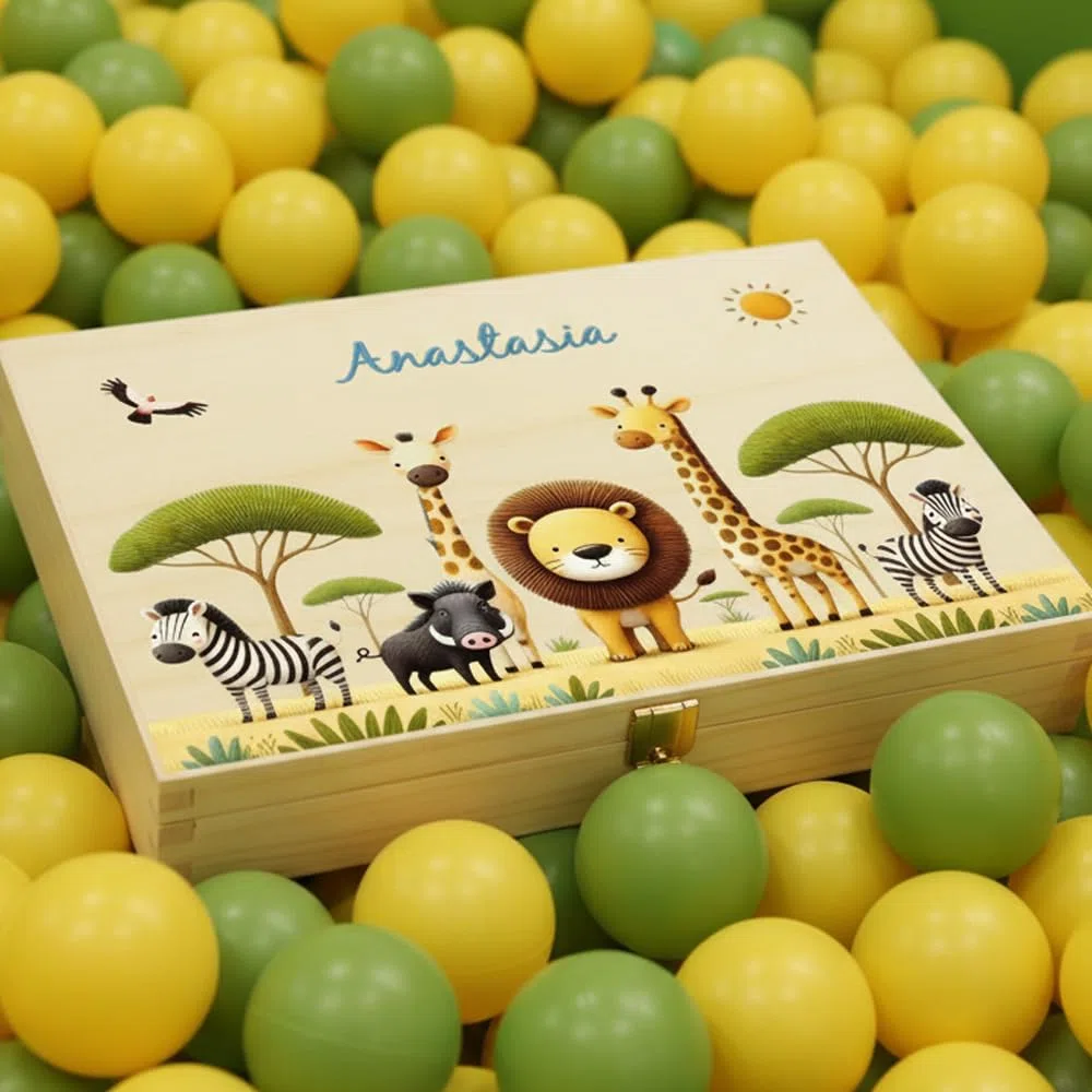 Cubiertos infantiles personalizados con estuche impreso - motivo safari - regalo nacimiento, cumpleaños, bautizo