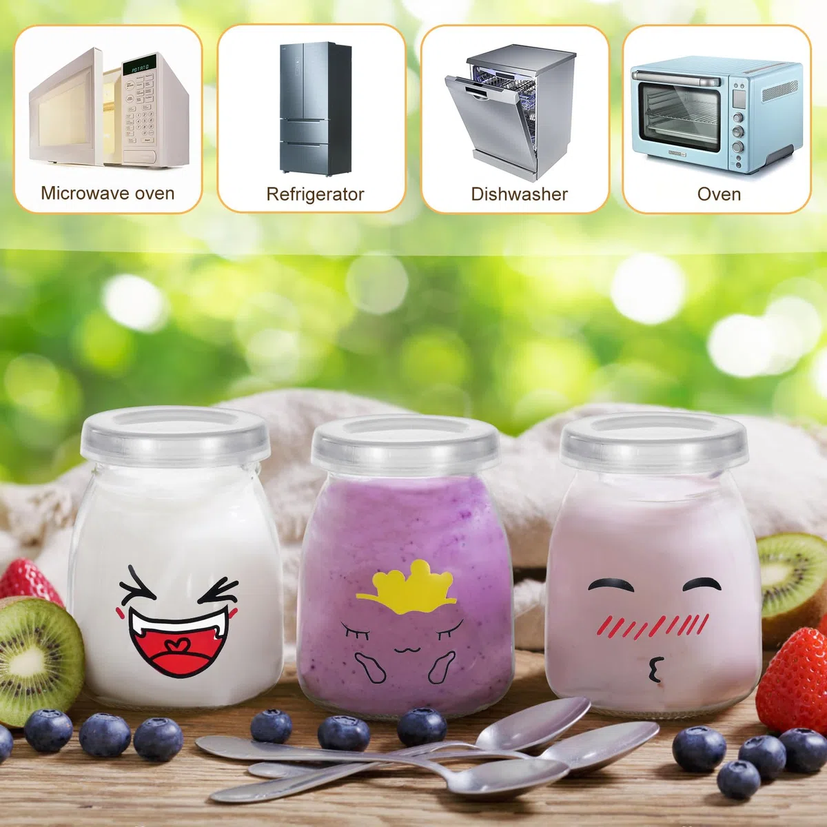 MumdoYAL Tarros de yogur con tapa - Recipientes de vidrio para pudín y yogur, 150 ml, juego de 12 piezas