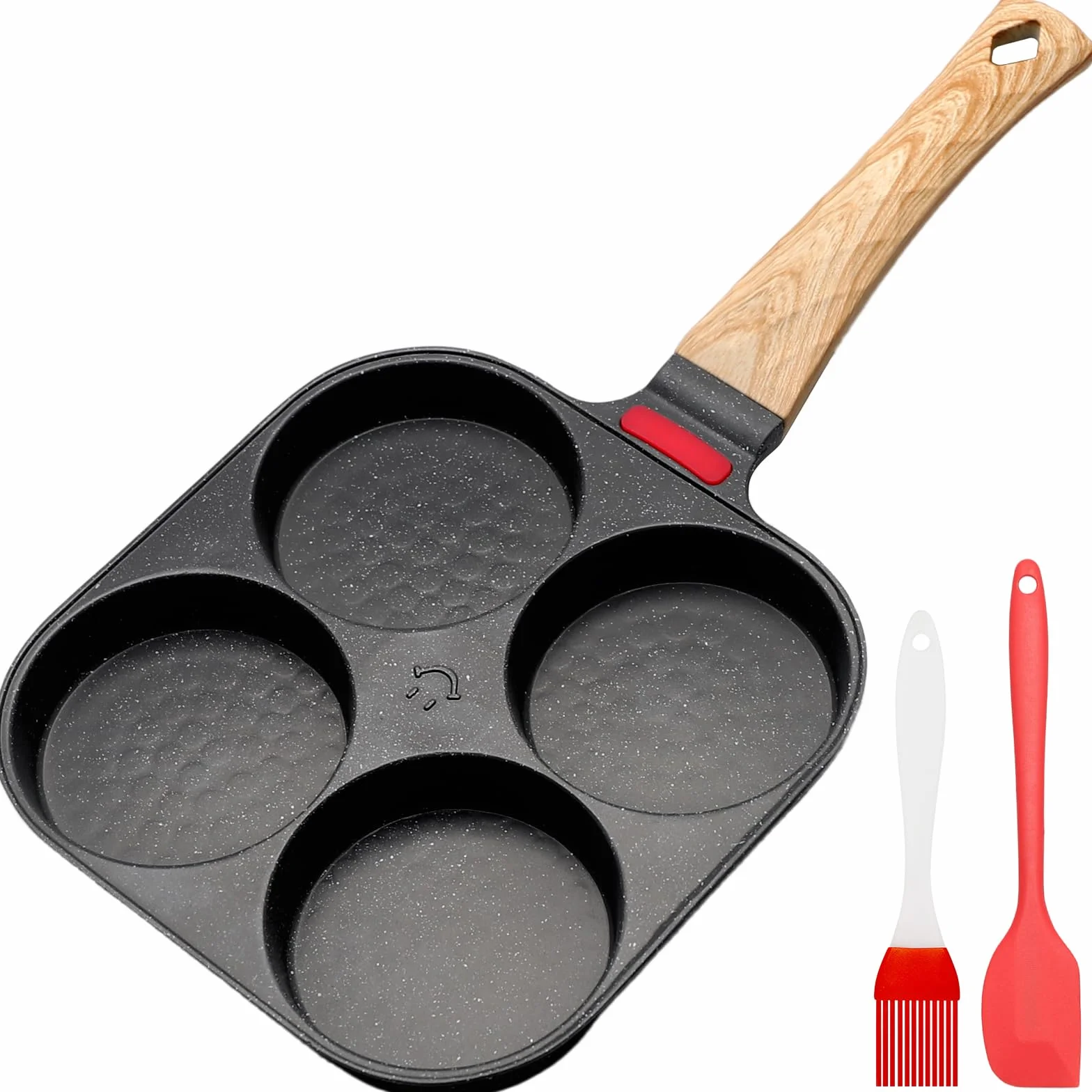 Sarten Tortitas de 4 Agujeros - Antiadherente Sartén Tortilla Inducción para Huevos y Panqueques - Sartén de Aluminio para Desayuno con Inducción y Gas (Negra)